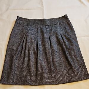 Ann Taylor Charcoal Wool Blend A-Line Skirt With Metallic Thread Hem